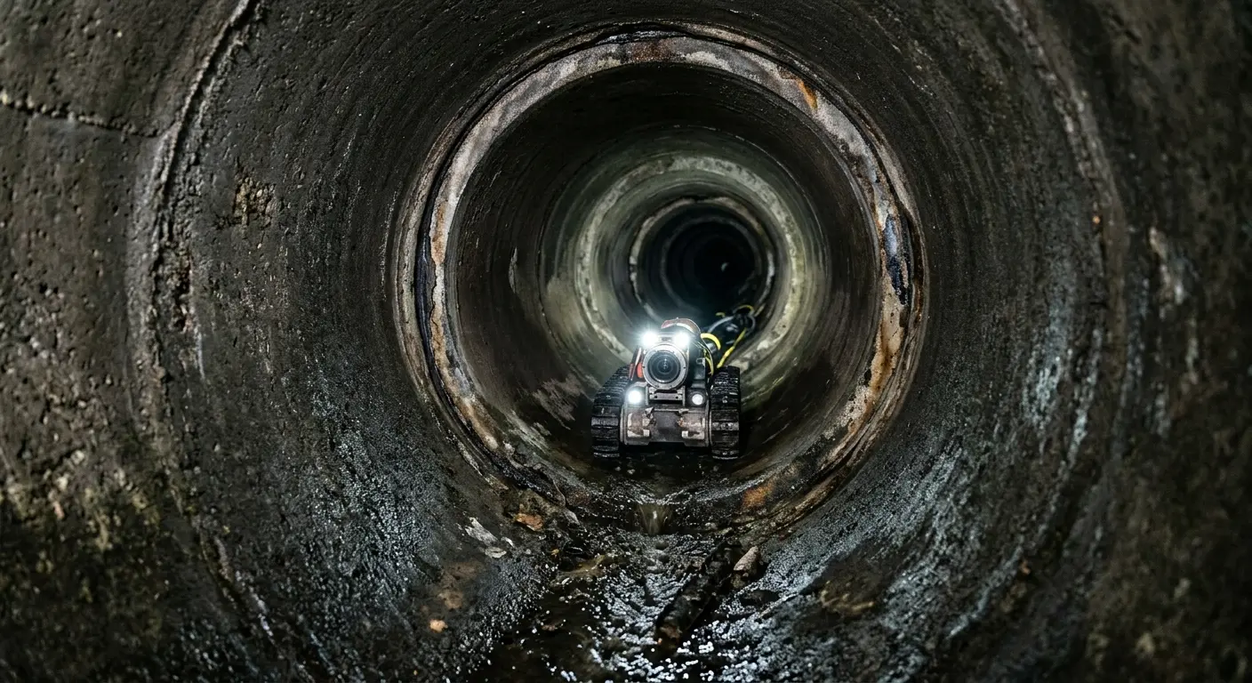 Robotic sewer camera inspecting pipe interior for Sewer Line Cleaning in Spirit Lake